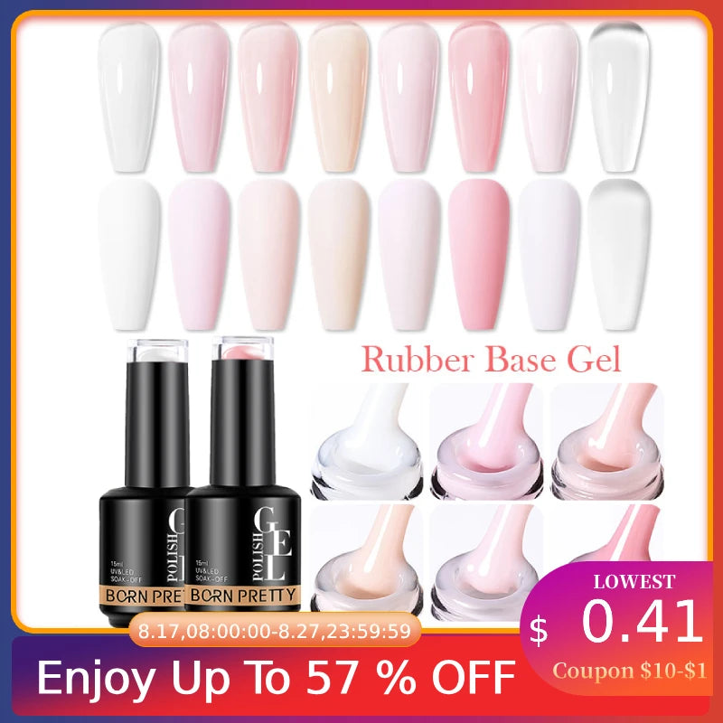 Milky Pink Rubber Base Gel Nail Polish Glitter 15Ml Semi-Permanent Varnish Soak off Self Leveling UV LED Gel