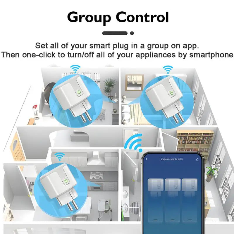 Tuya Wifi Smart Plug 16A/20A EU Smart Socket with Power Monitoring Timing Function Voice Control via Alexa Google Home Yandex