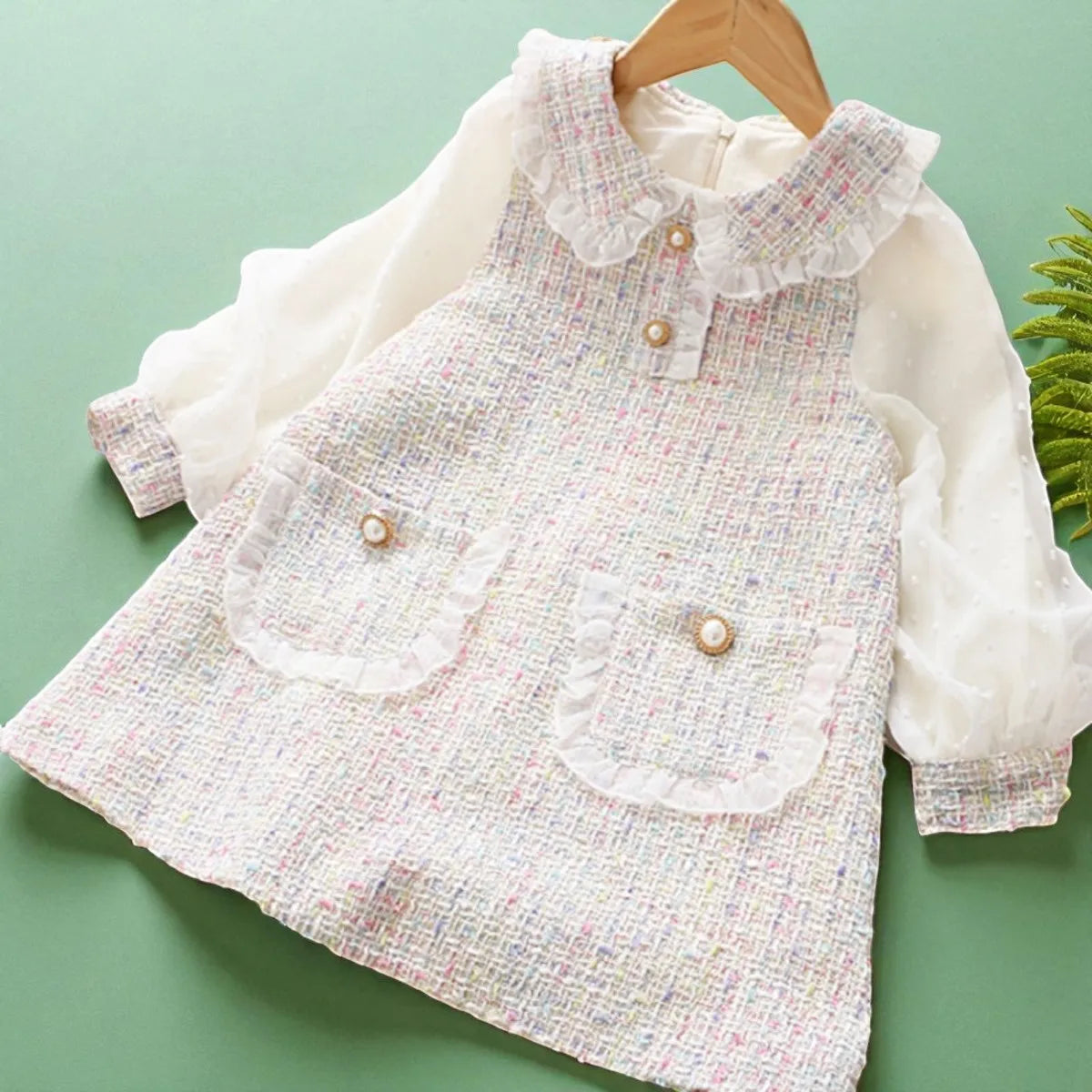 Cute Baby Girls Dresses Spring Autumn Puffle Sleeve Kids Princess Clothes Plaid Doll Collar Party Teens Wear for 6 8 10 12 Years