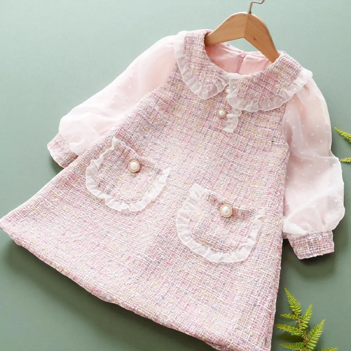 Cute Baby Girls Dresses Spring Autumn Puffle Sleeve Kids Princess Clothes Plaid Doll Collar Party Teens Wear for 6 8 10 12 Years