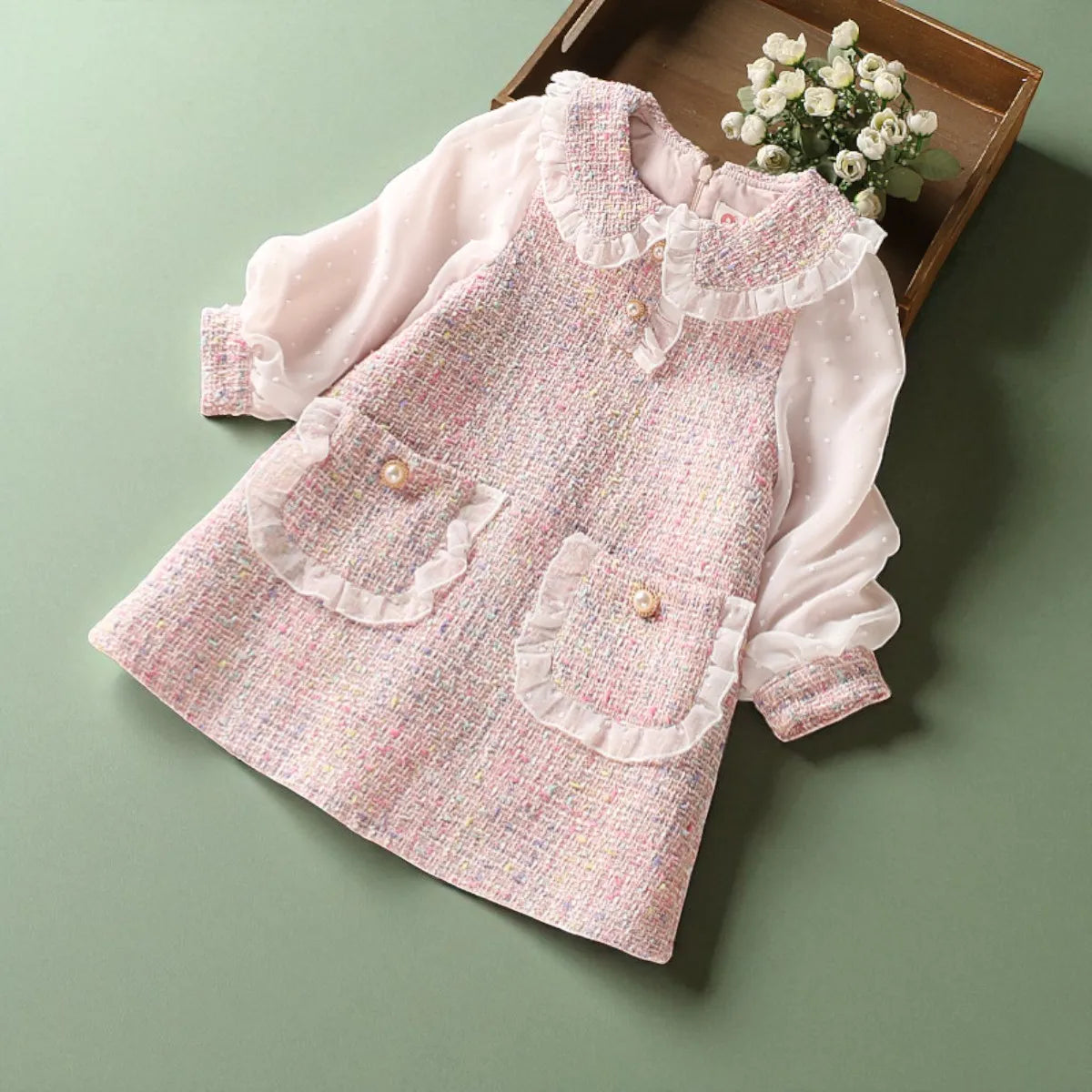 Cute Baby Girls Dresses Spring Autumn Puffle Sleeve Kids Princess Clothes Plaid Doll Collar Party Teens Wear for 6 8 10 12 Years