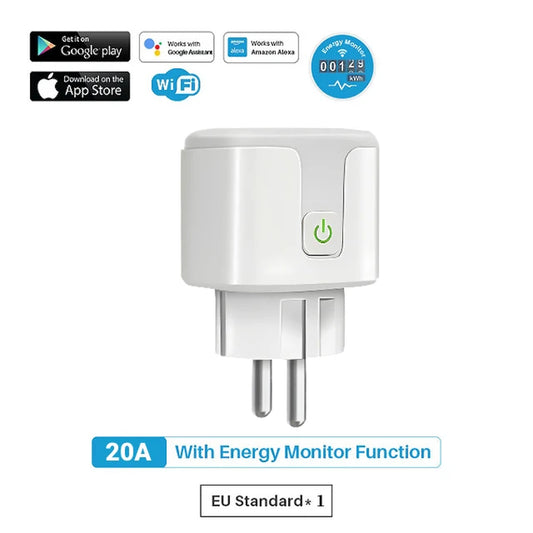 Tuya Wifi Smart Plug 16A/20A EU Smart Socket with Power Monitoring Timing Function Voice Control via Alexa Google Home Yandex